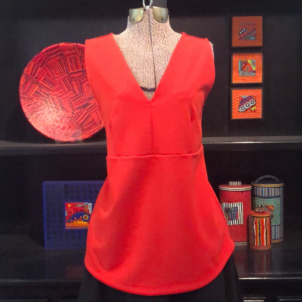 Ann Taylor Vibrant Orange Ponte Knit Sleeveless Double V-neck Top
